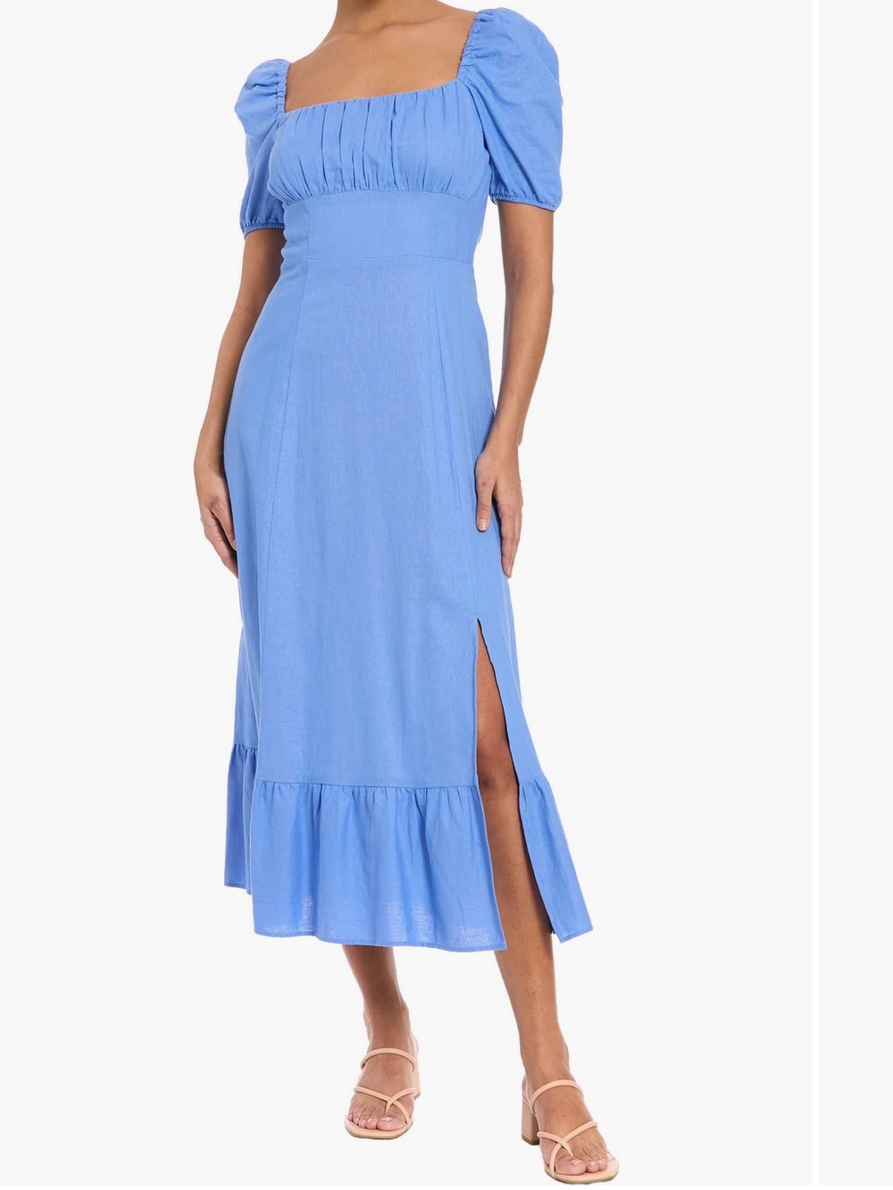 London Times Square Neck Puff Sleeve Maxi Dress